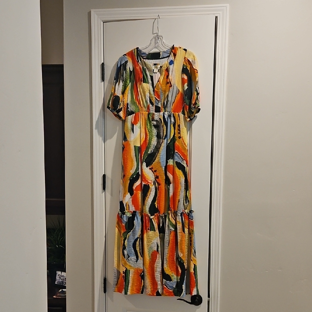 Maeve Orange Black Flutter Sleeve Sundress